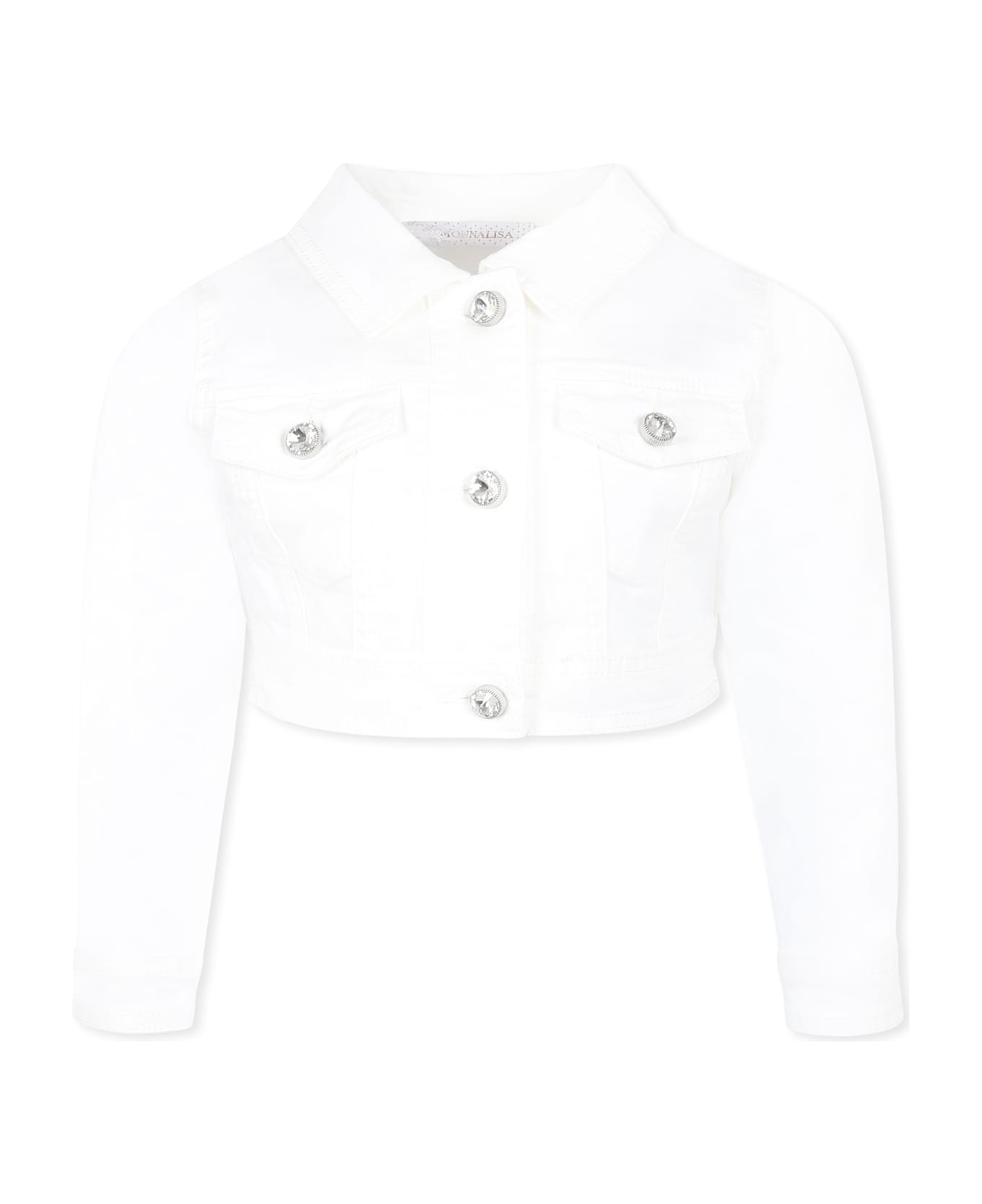 Monnalisa White Cropped Denim Jacket For Girl - White