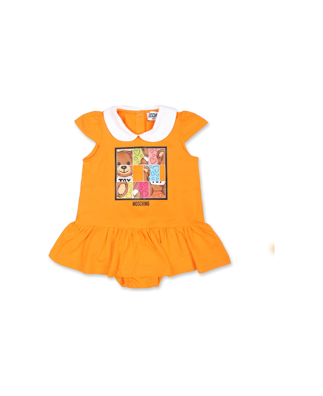 Moschino Orange Dress For Baby Girl With Teddy Bear - Orange