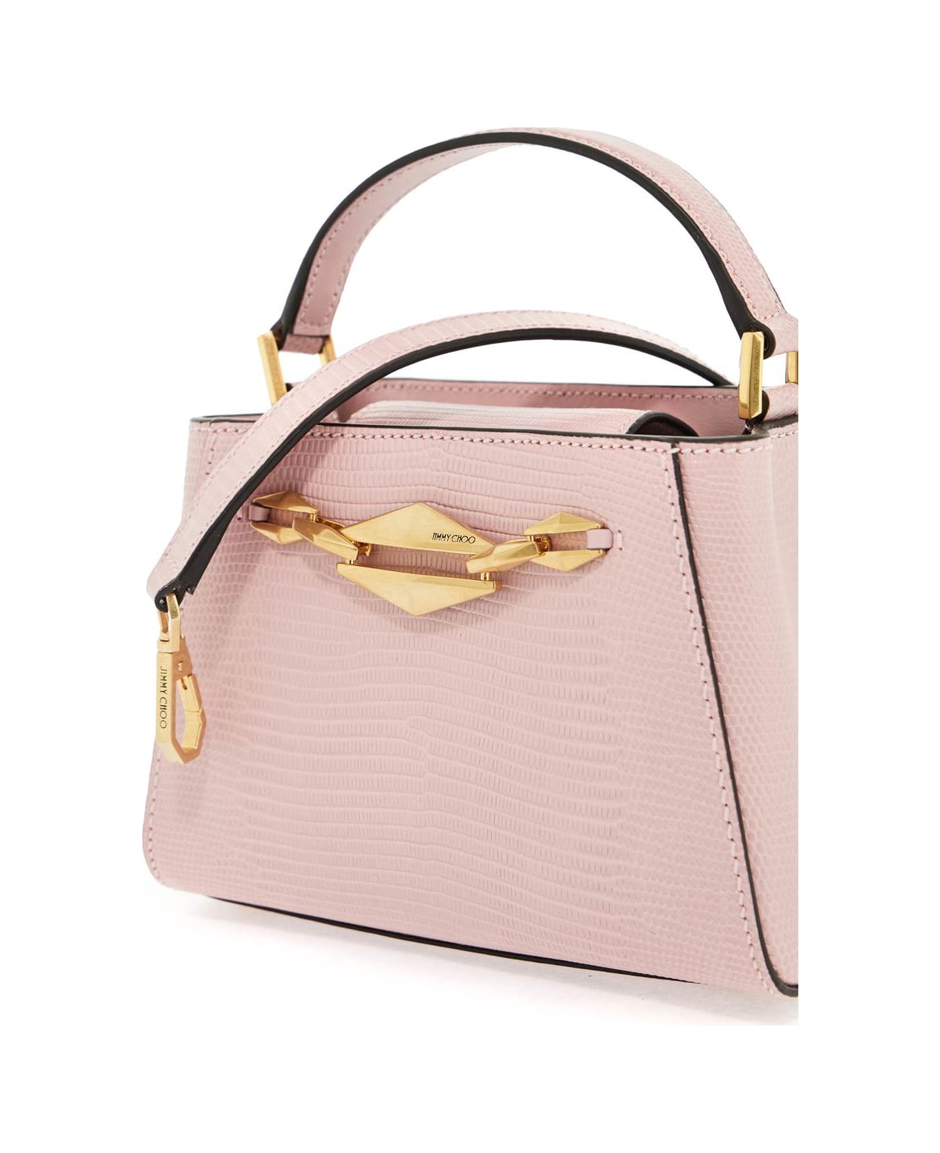 Jimmy Choo Mini Diamond Link Leather Lizard Print Handbag - ROSE GOLD (Pink)