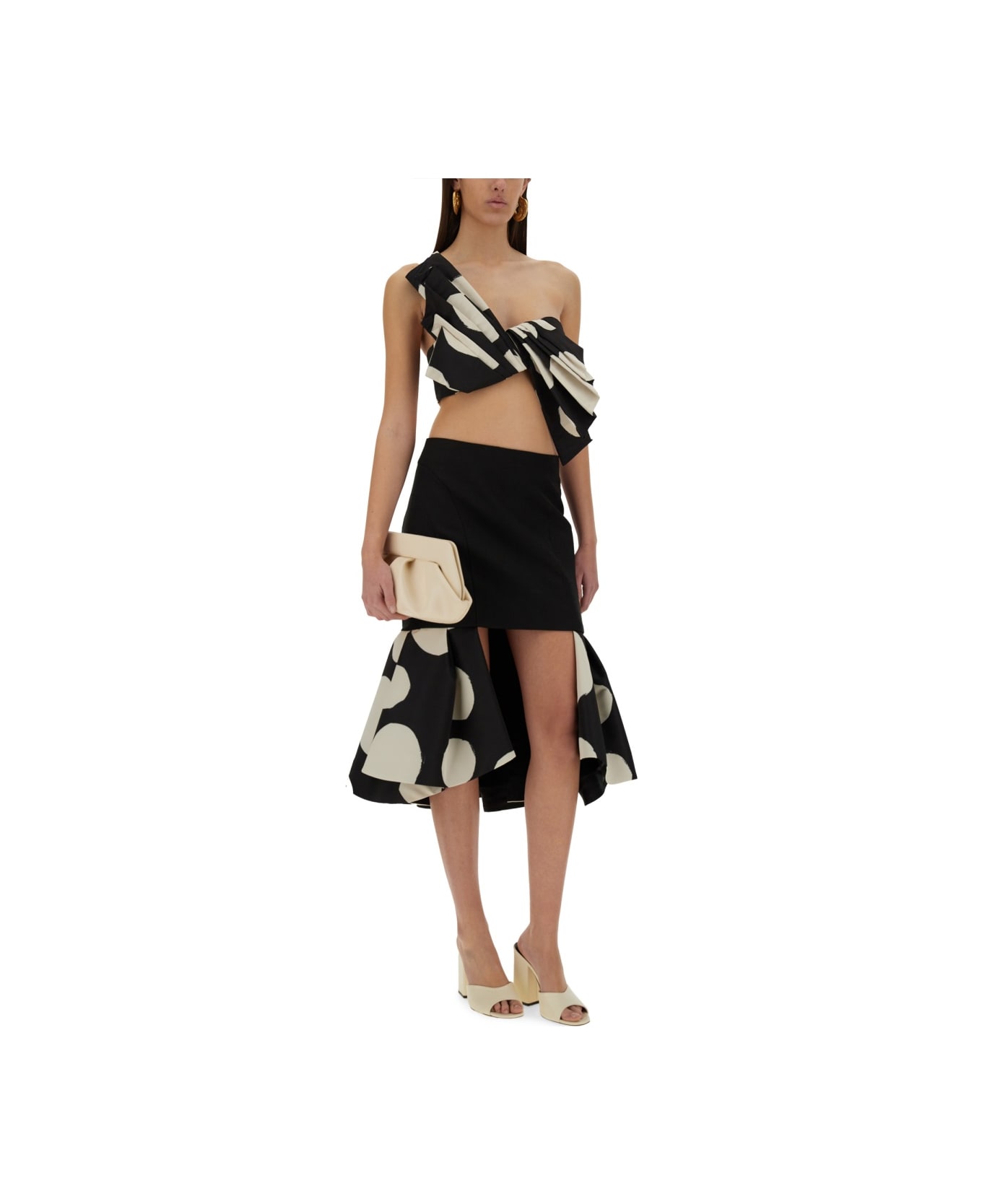 Nina Ricci Midi Skirt With Double Ruffles - BLACK スカート