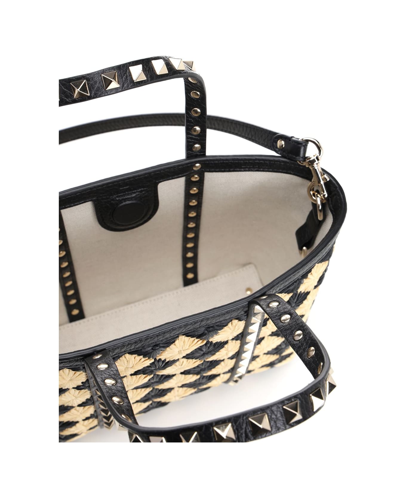 Valentino Garavani Embroidered Raffia Mini Rockstud Handbag - NATURALENERO