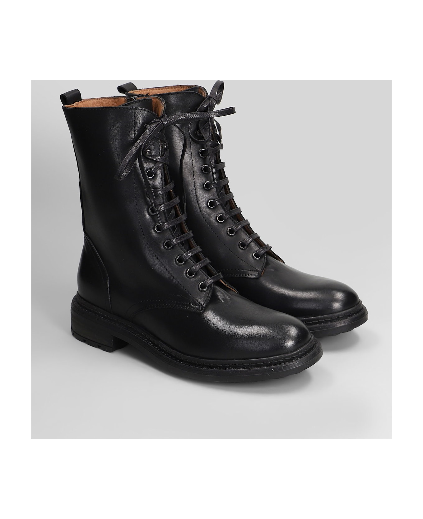 Julie Dee Combat Boots In Black Leather - black