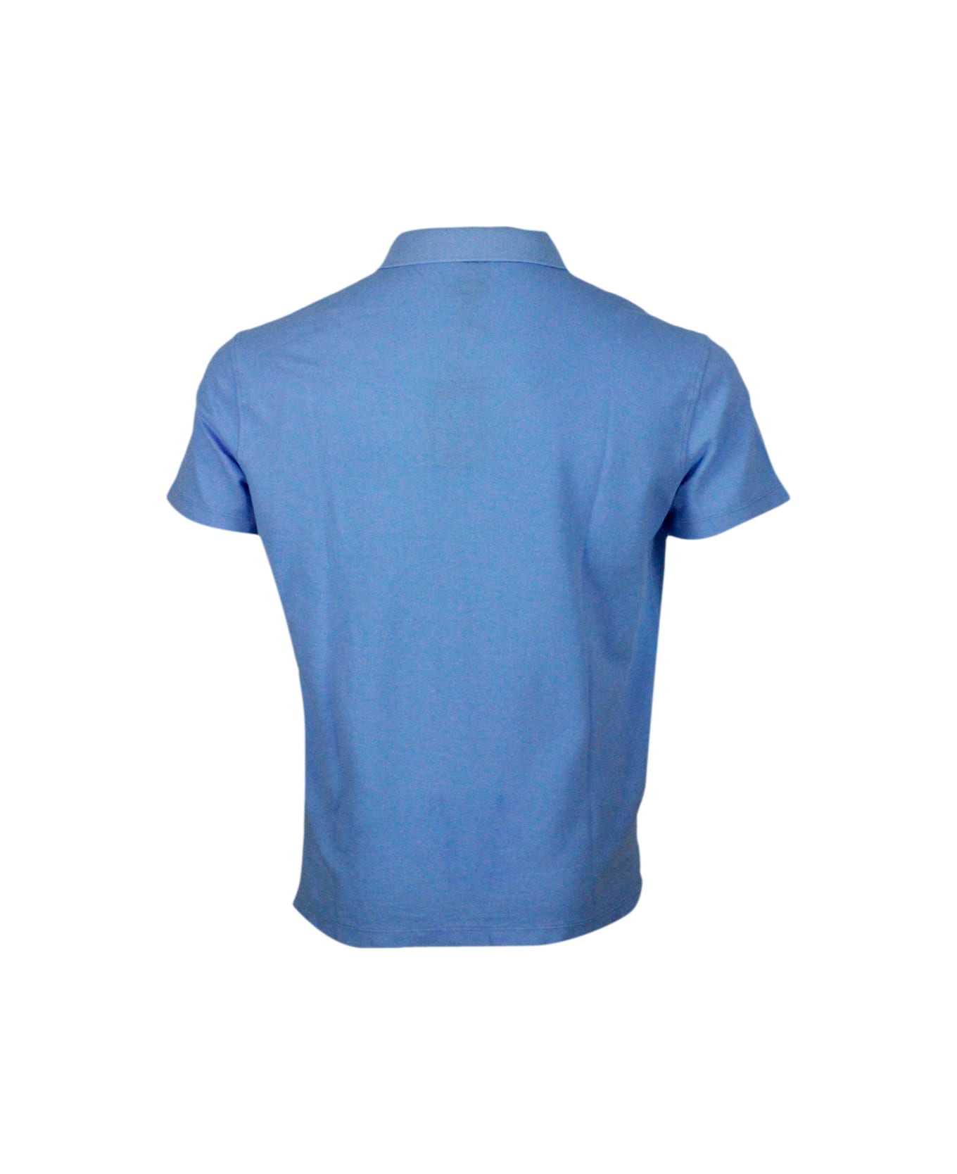Armani Collezioni 3-button Short-sleeved Pique Cotton Polo Shirt With Logo Embroidered On The Chest - Light Blu
