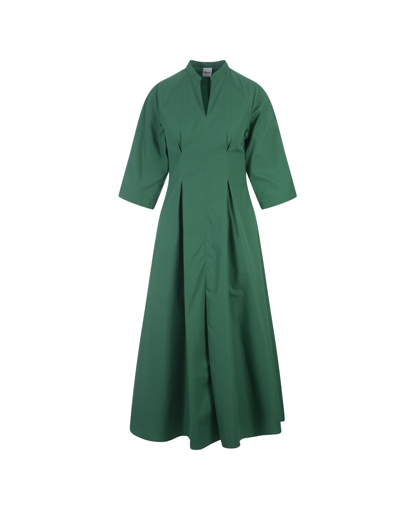 Aspesi Green Linen Midi Dress With V-neckline - Green ワンピース＆ドレス