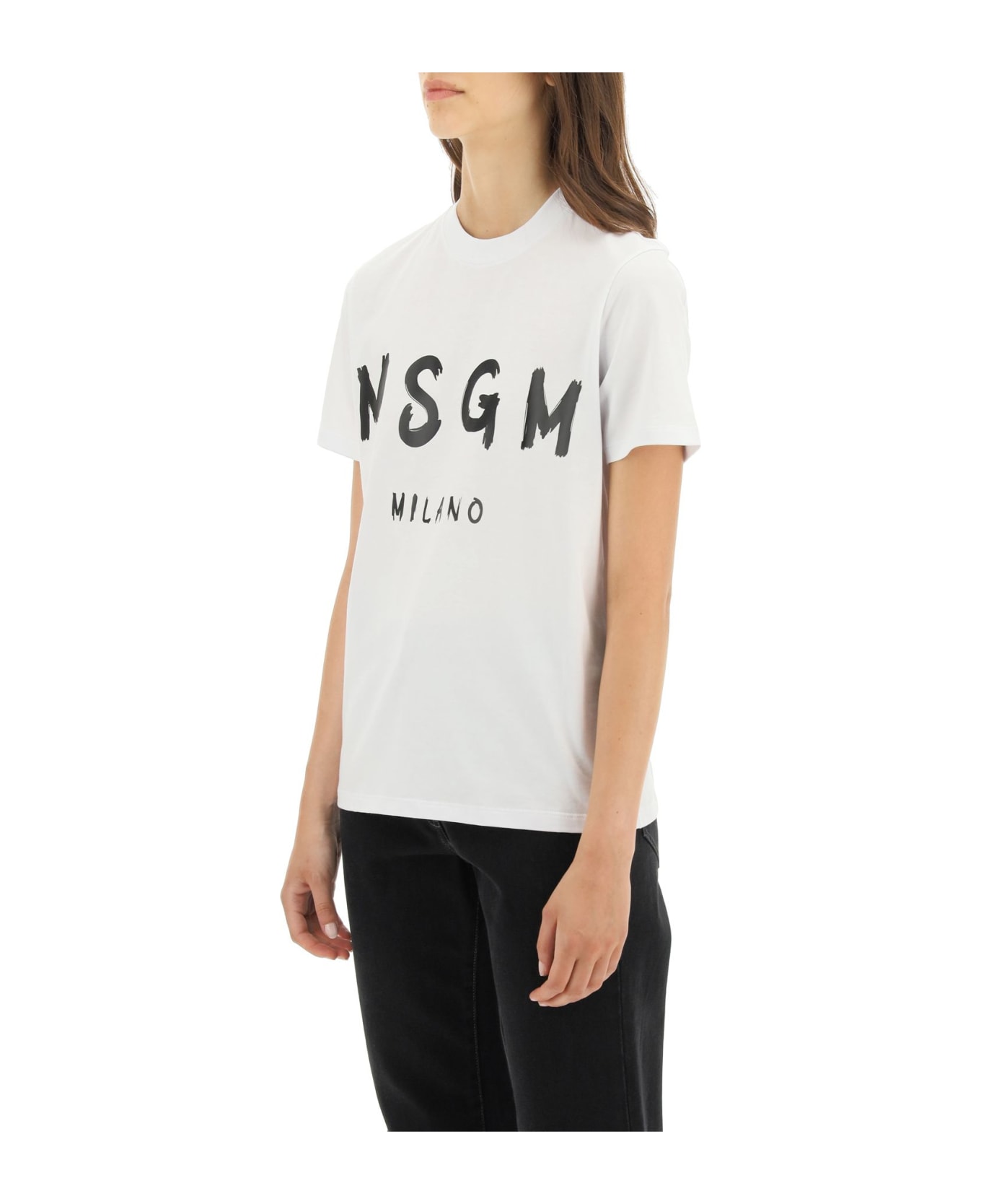 MSGM T-shirt With Brushed Logo - Bianco Tシャツ