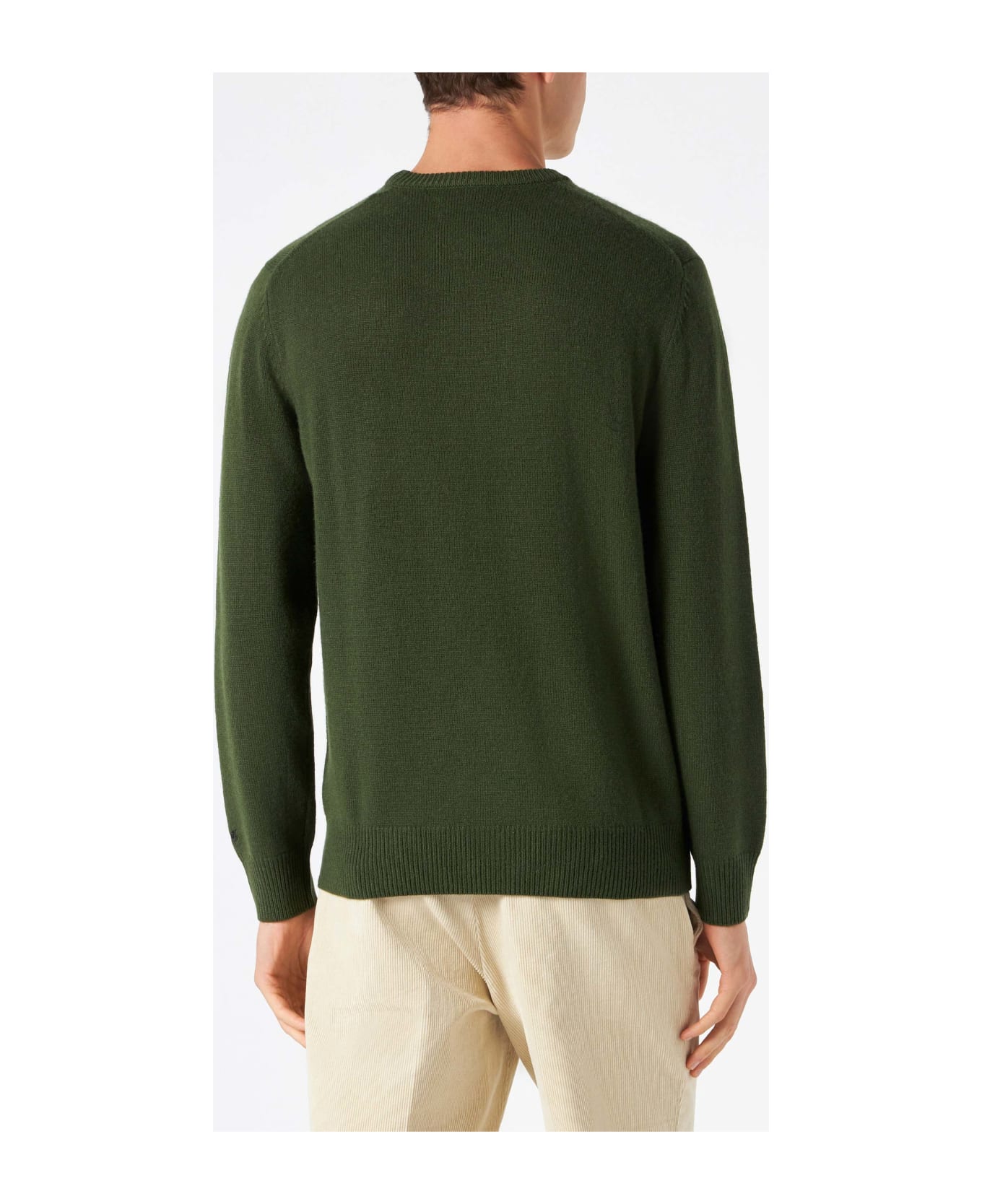 MC2 Saint Barth Man Military Green Sweater With Snoopy Print | Peanuts Special Edition