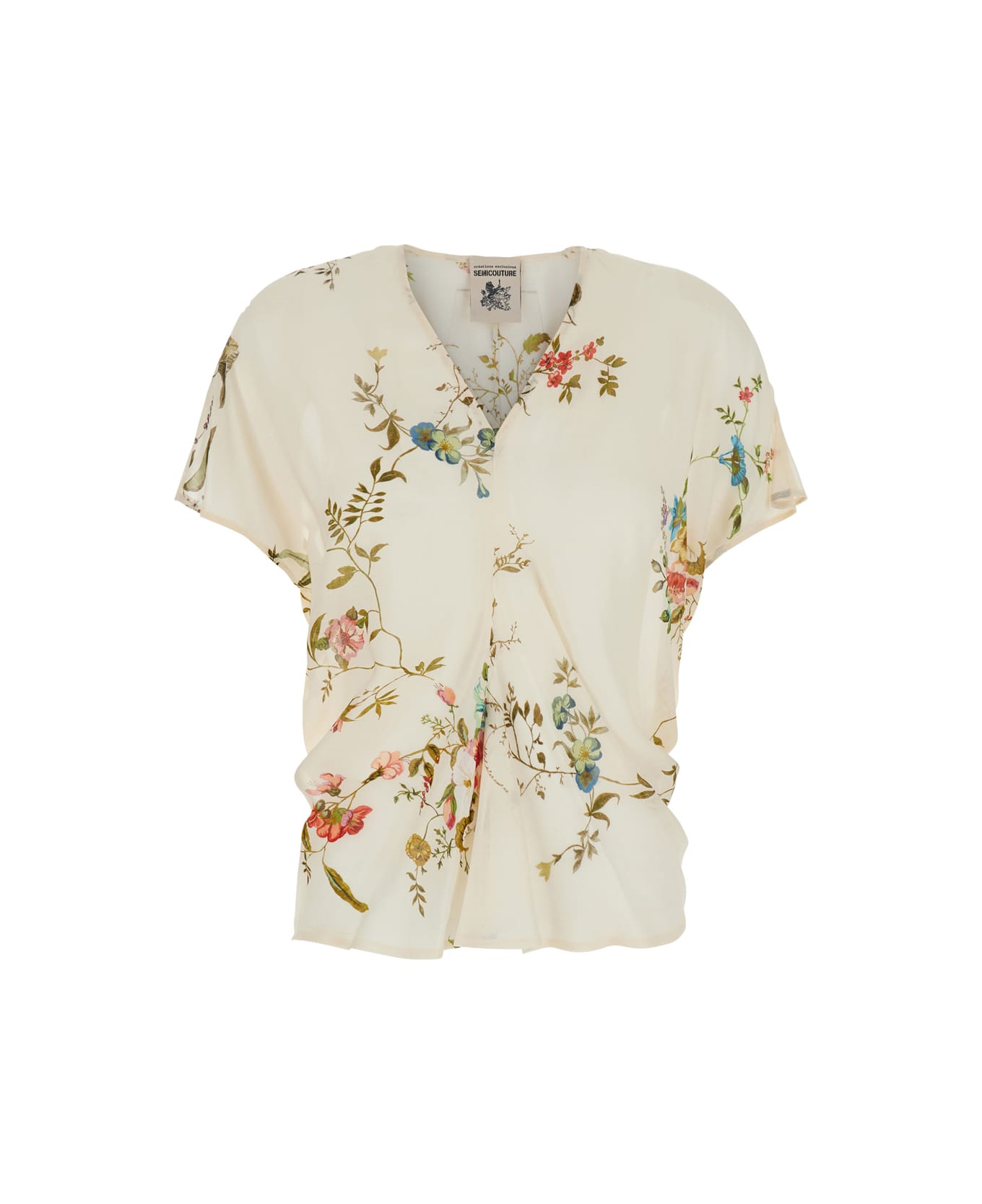 SEMICOUTURE Multicolor Top With V Neck And All-over Floral Print In Viscose Woman - Multicolor