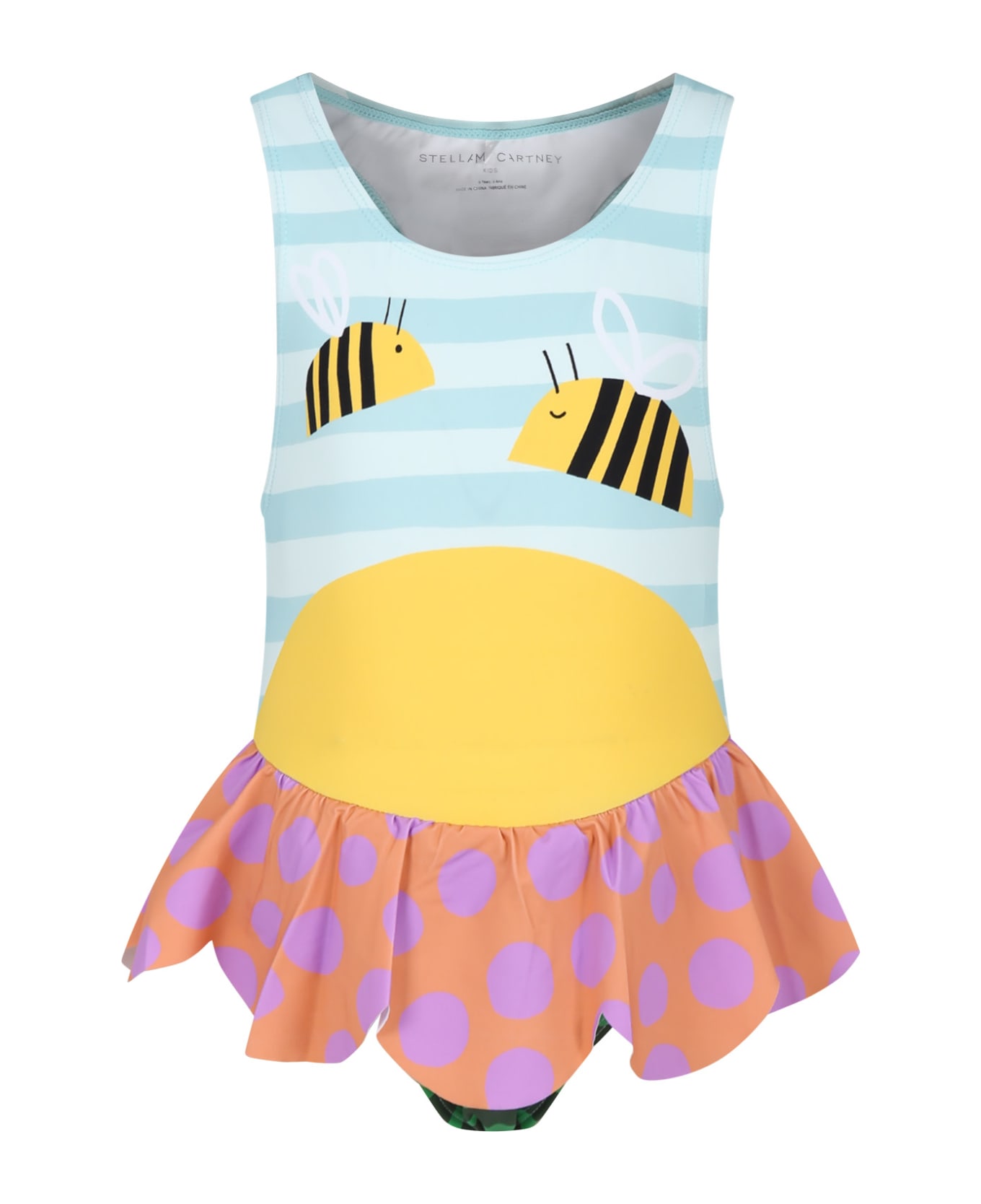 Stella McCartney Kids Light Blue Swimsuit For Girl With Bees - Multicolor 水着