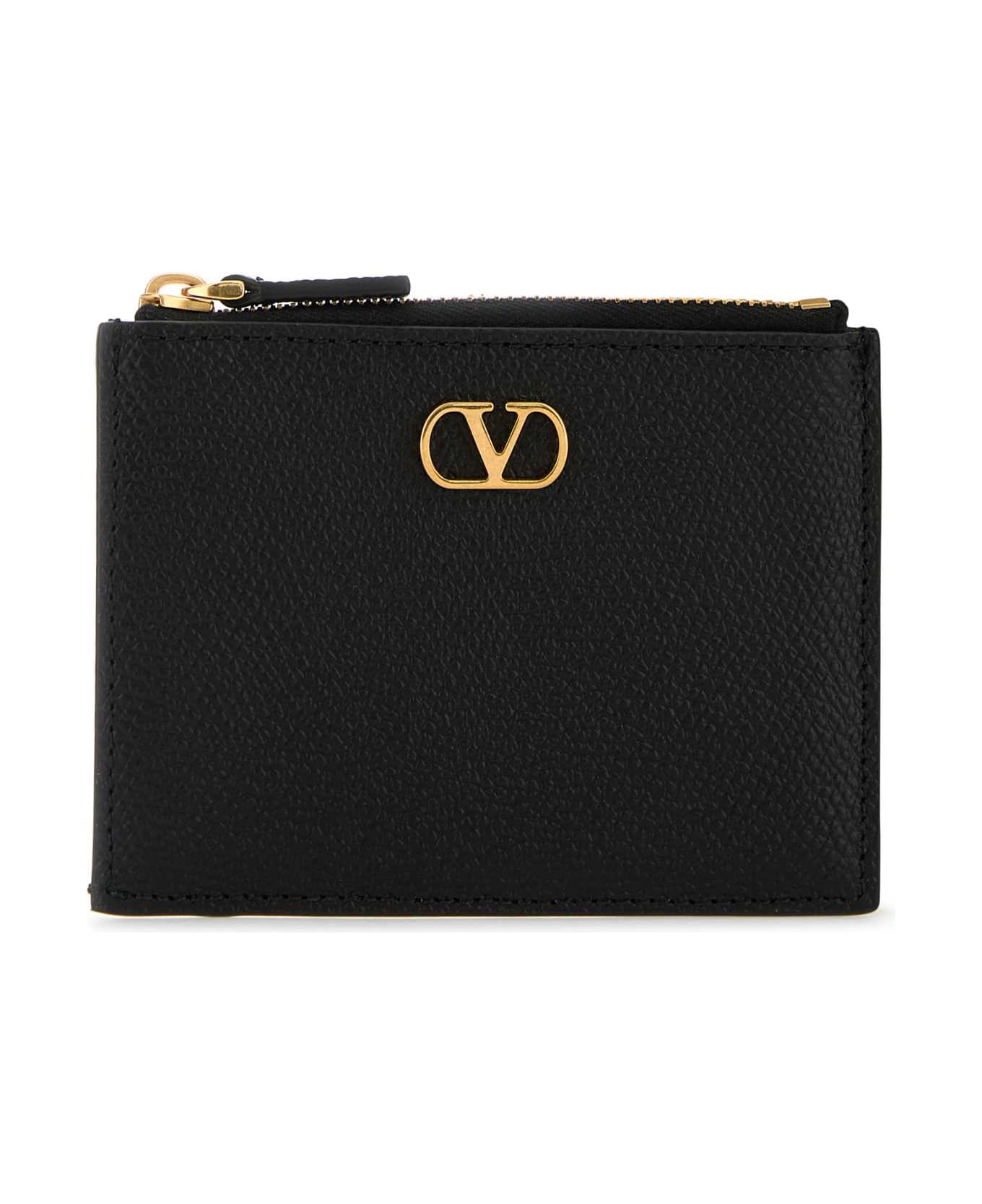 Valentino Garavani Black Leather Vlogo Card Holder - NERO