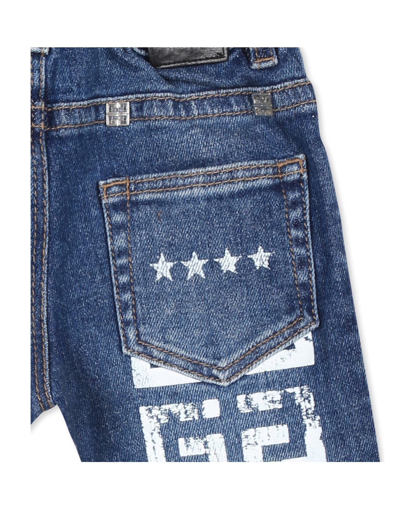 Givenchy Blue Jeans For Babykids With 4g Motif And Stars - Denim