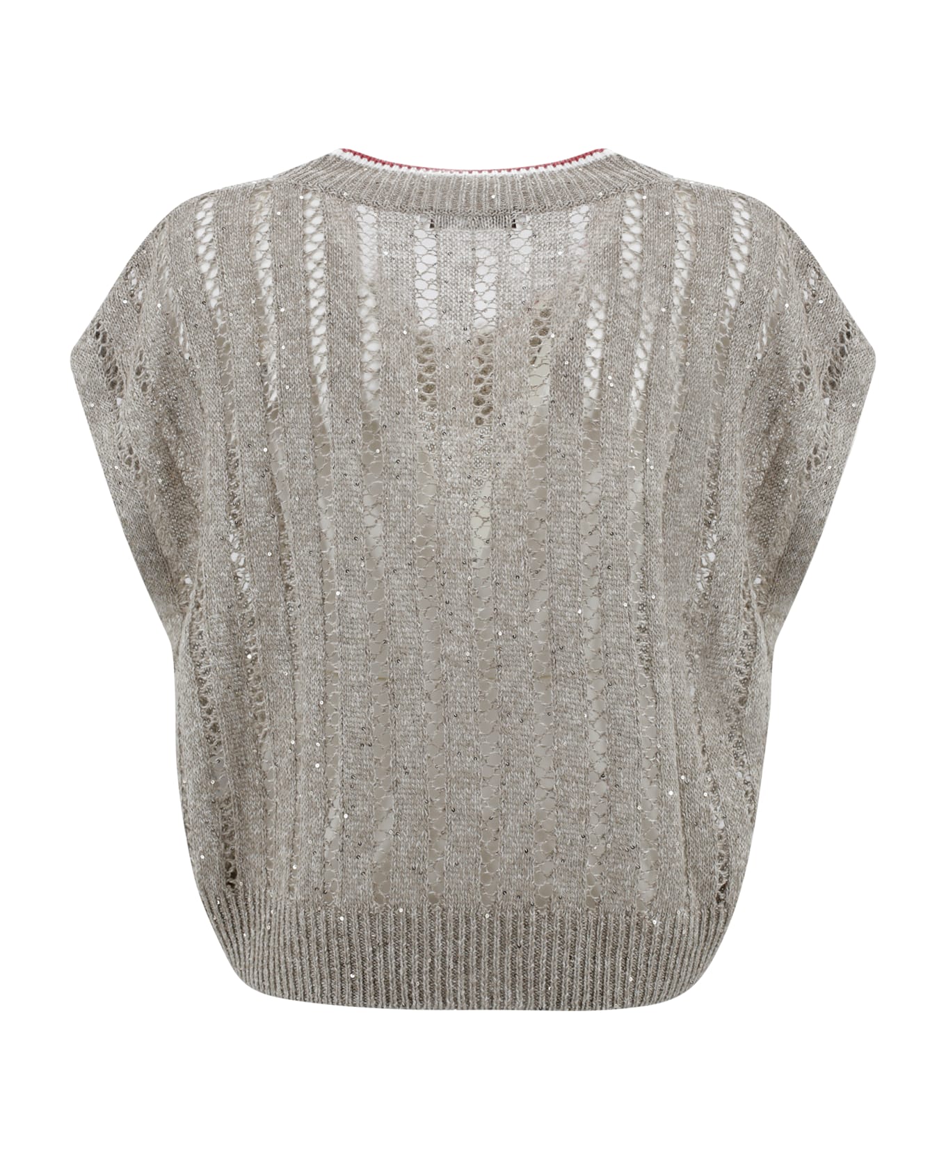 Brunello Cucinelli Ribbed Perforated T-shirt - Red