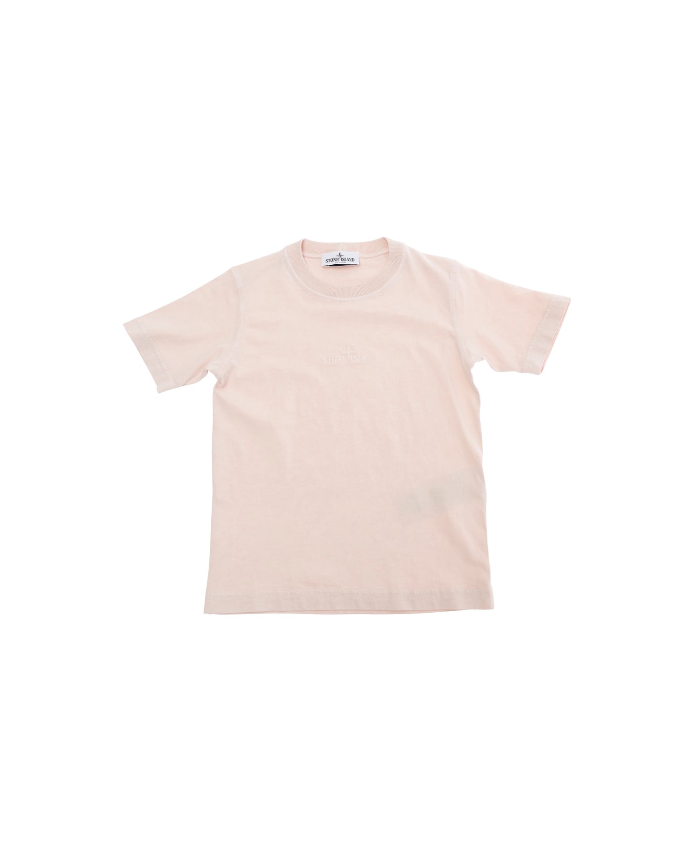Stone Island Junior Pink T-shirt With Round Neck And Logo Embroidery On The Front In Cotton Boy - Pink