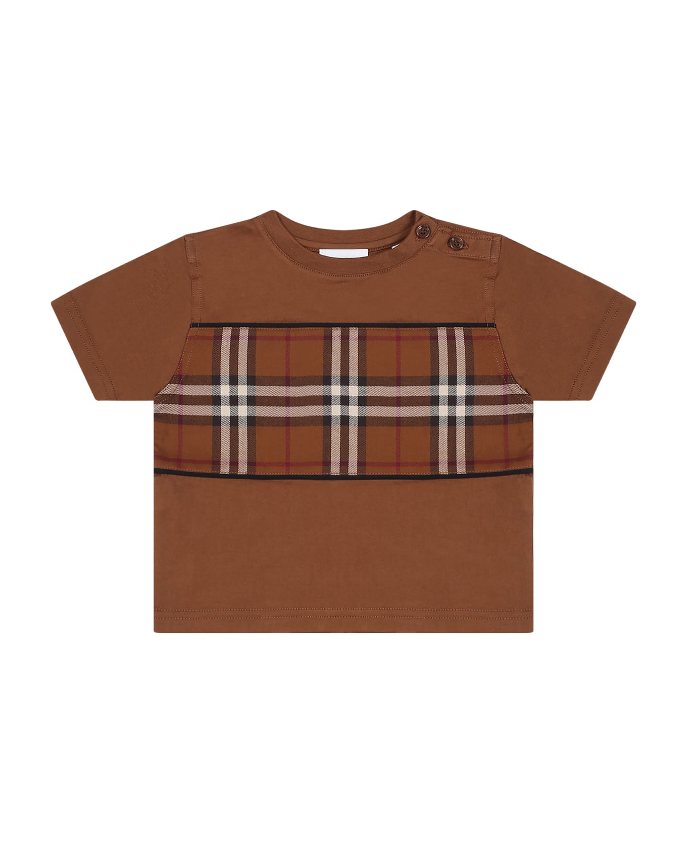 Burberry Brown T-shirt For Baby Boy With Iconic Check - Brown Tシャツ＆ポロシャツ