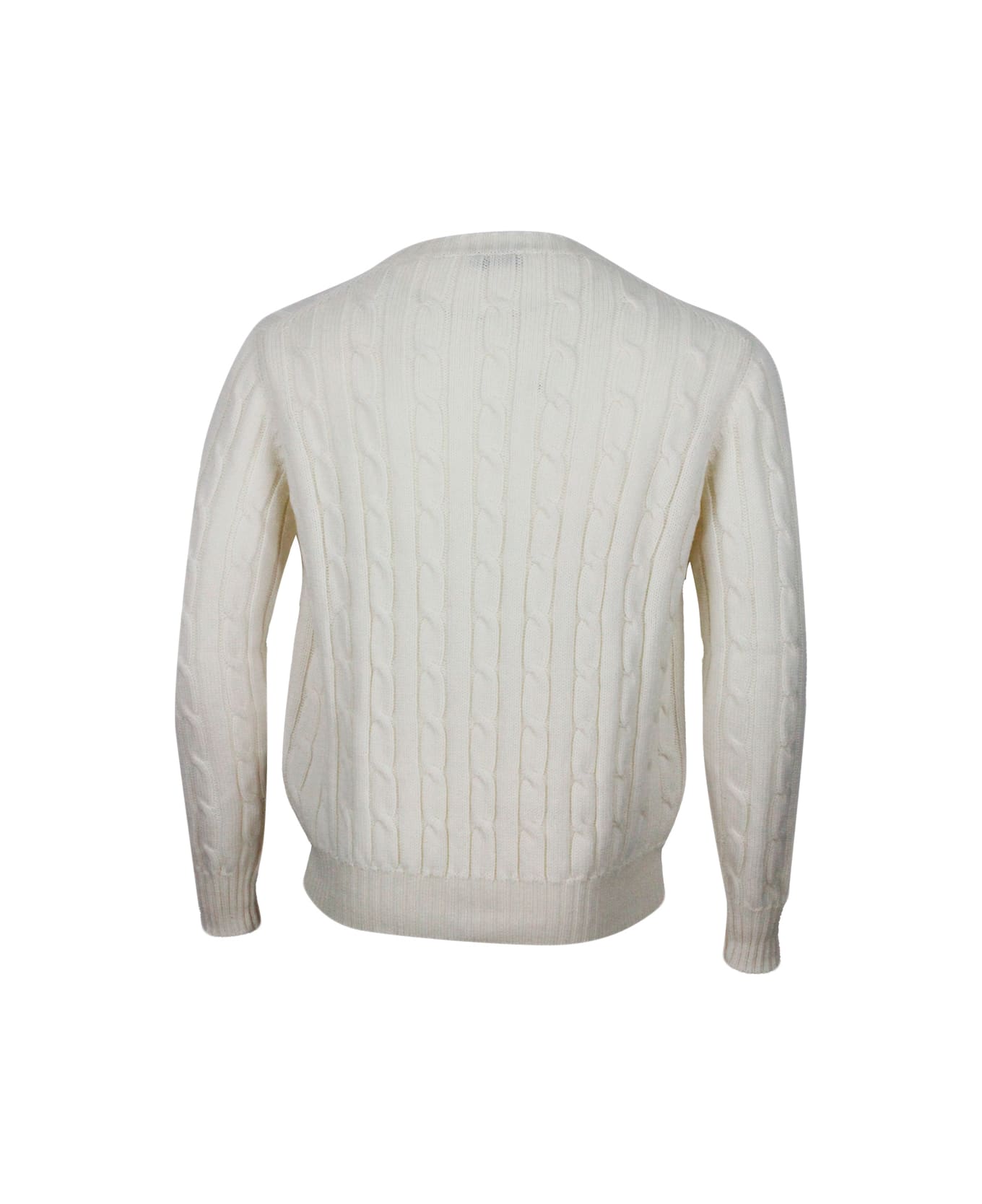 Sonrisa Crewneck Sweater In Fine And Soft Merino Wool With Cable Knit - Cream
