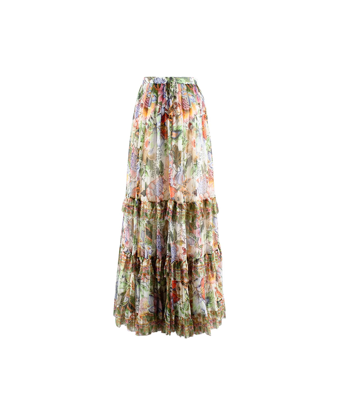 Etro Multicolour Silk Long Skirt - PRINT ON WHITE BASE