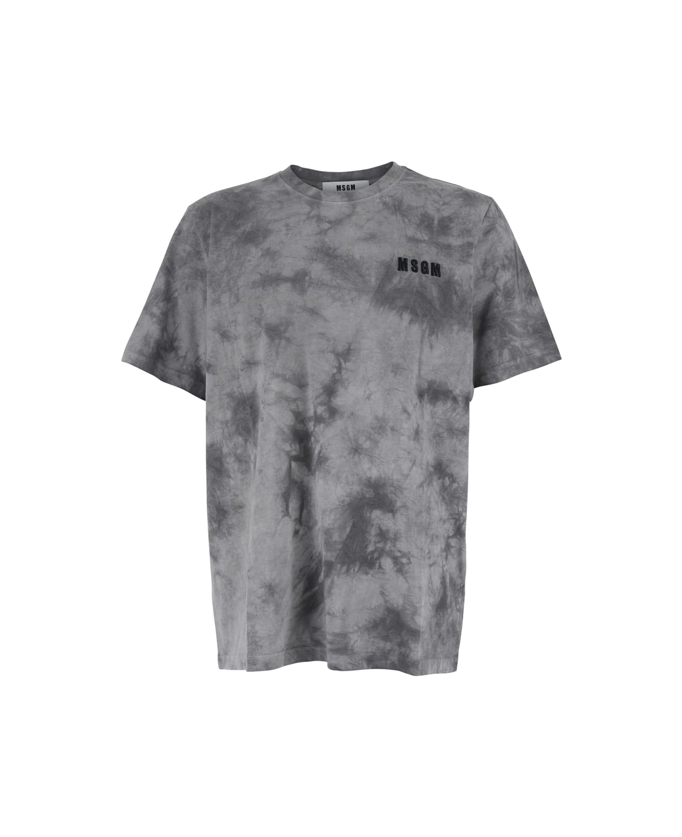 MSGM Grey T-shirt With Embroidered Logo On The Front And All-over Tye-die Print In Cotton Man - GREY