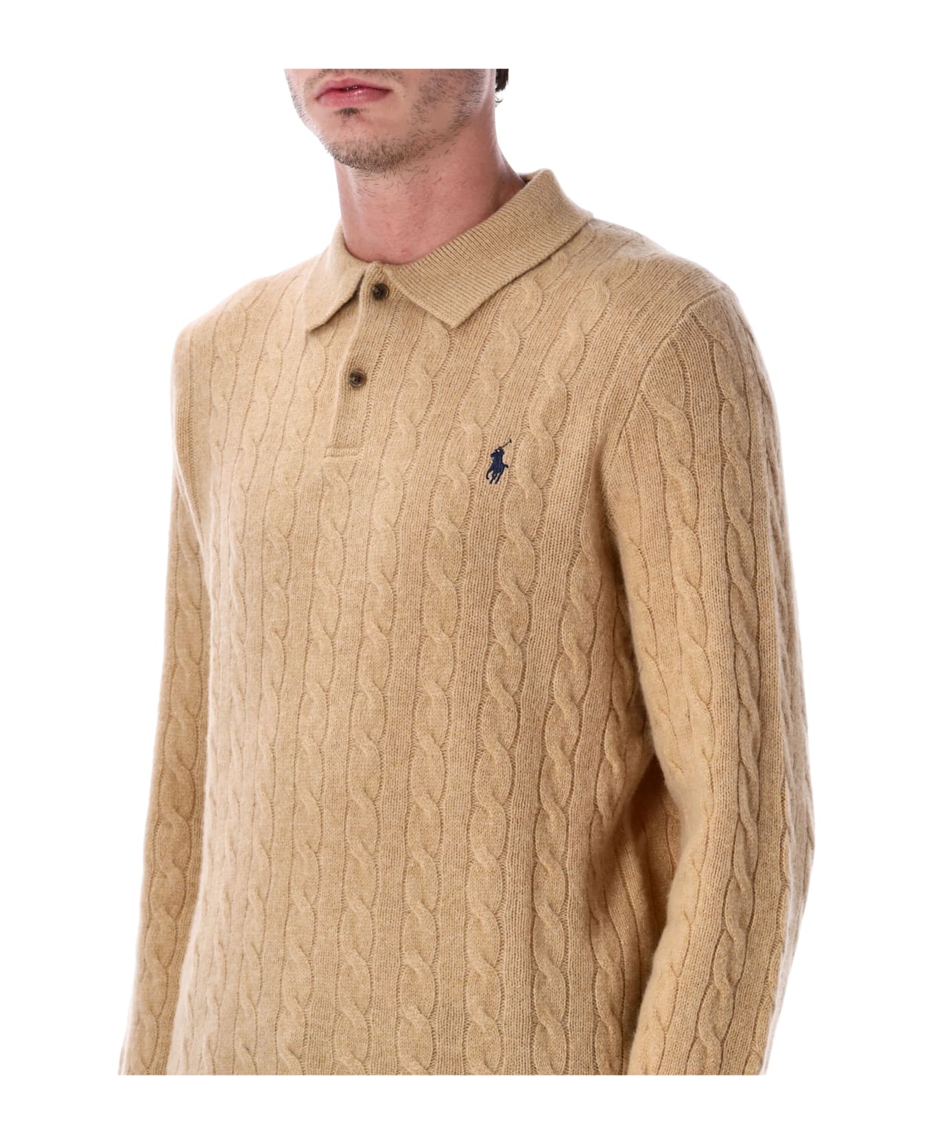 Ralph Lauren Polo Ralph Lauren Cable Knit Wool And Cashmere Polo Sweater - CAMEL MELANGE