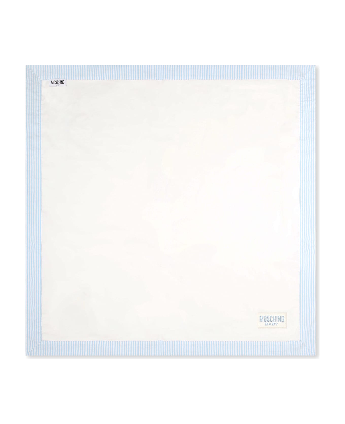 Moschino White Blanket For Baby Boy With Teddy Bear And Logo - Ivory