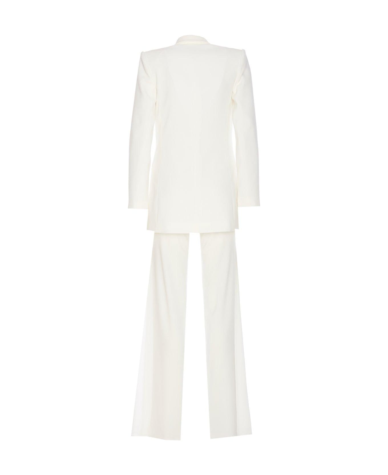 Elisabetta Franchi Logo Plaque Peak Lapels Suit - Ivory