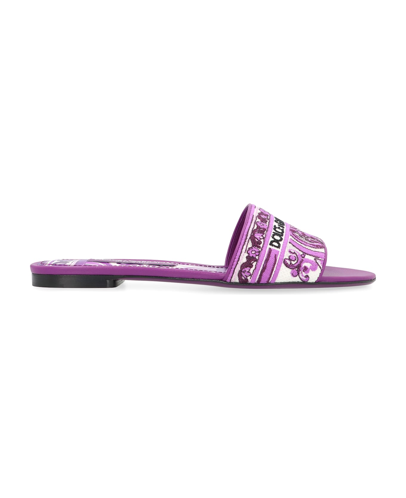 Dolce & Gabbana Leather And Fabric Slides - purple