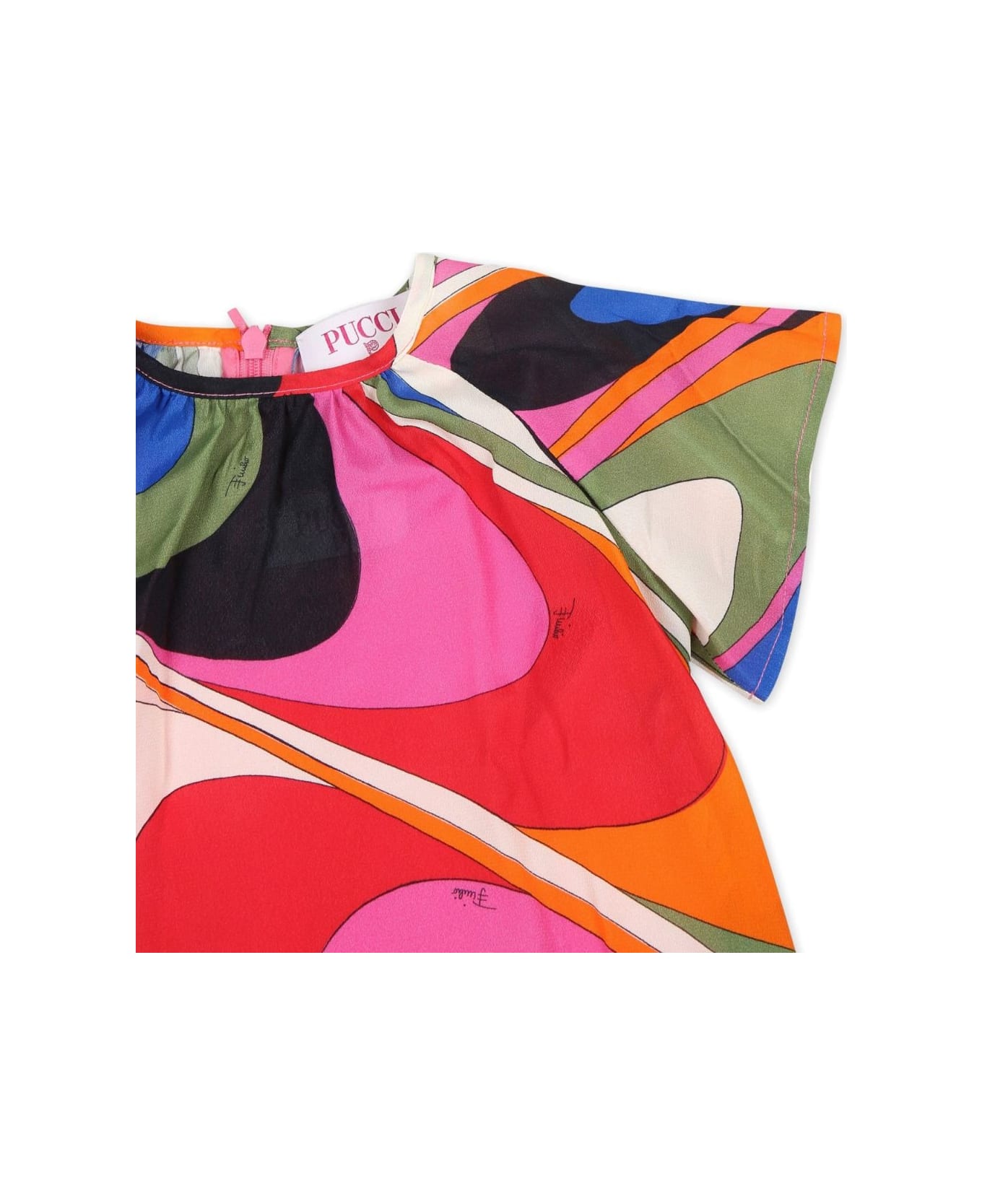 Pucci Short-sleeved Dress With Multicoloured Waves Print - Multicolour