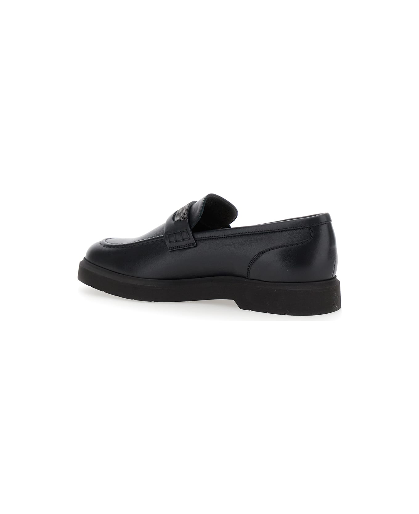 Brunello Cucinelli Black Loafers With Monil Detail On The Front In Smooth Leather Woman - Black