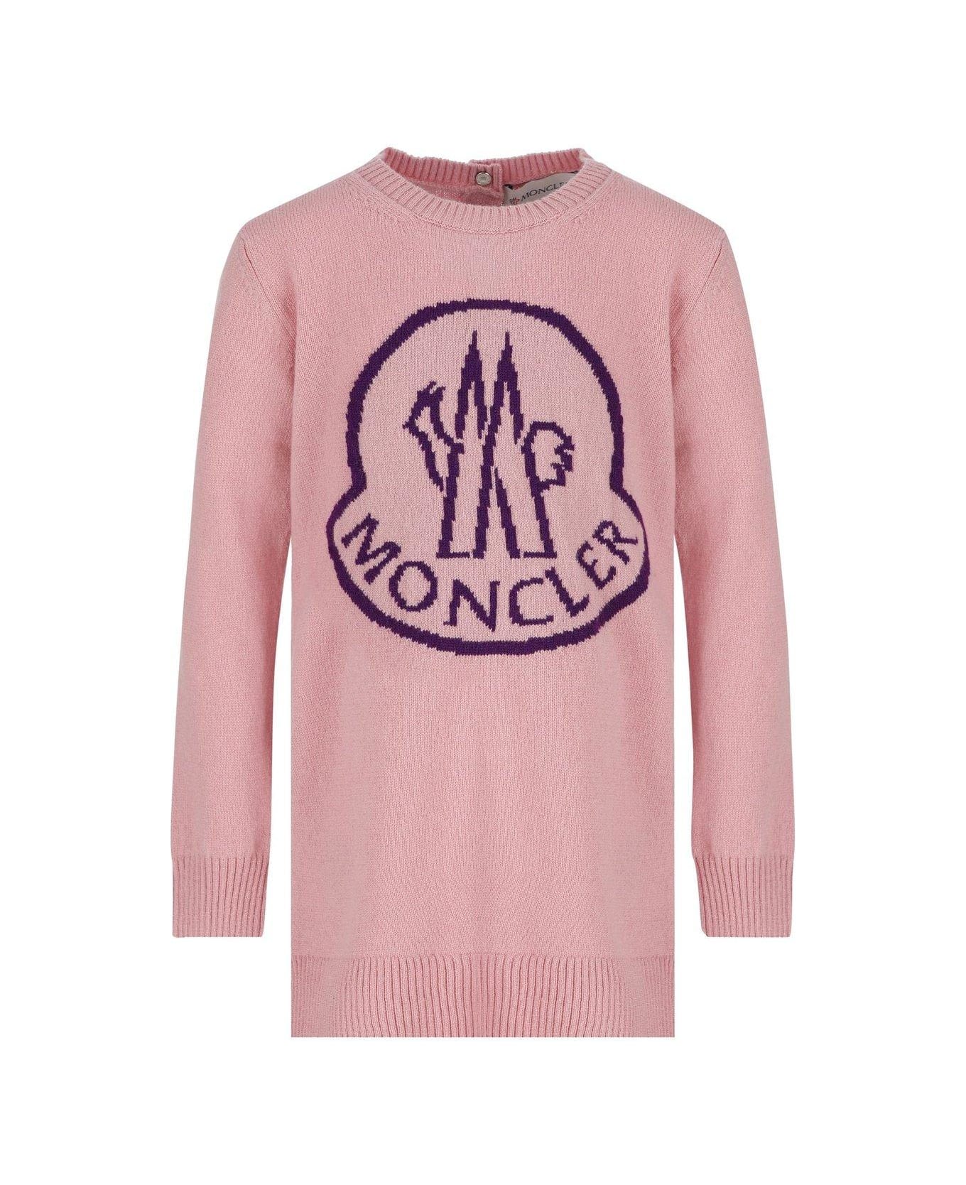 Moncler Logo Intarsia Knitted Dress - PINK