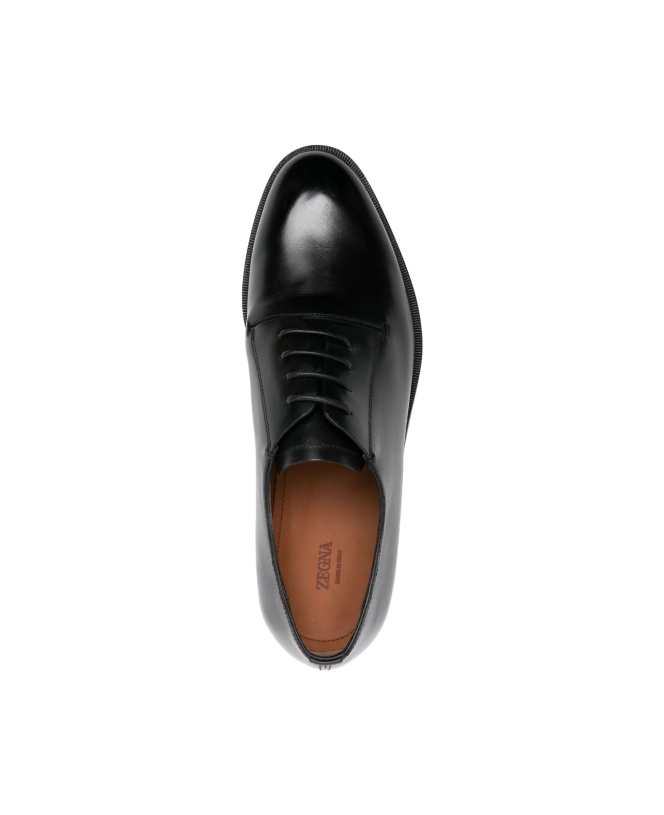 Zegna Almond-toe Leather Derby Shoes - Black