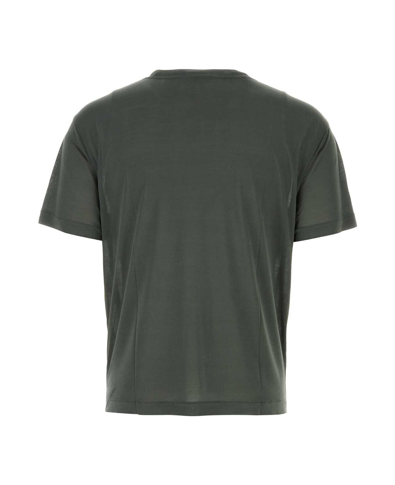 Lemaire Dark Green Silk T-shirt - ASPHALT