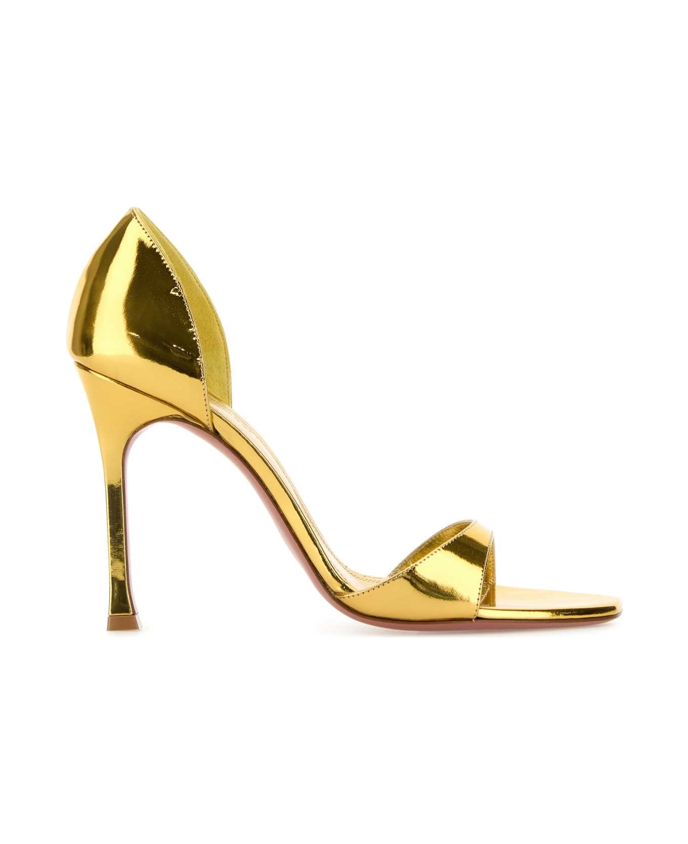 Amina Muaddi Gold Leather Agnese Sandals - MIRRORGOLD