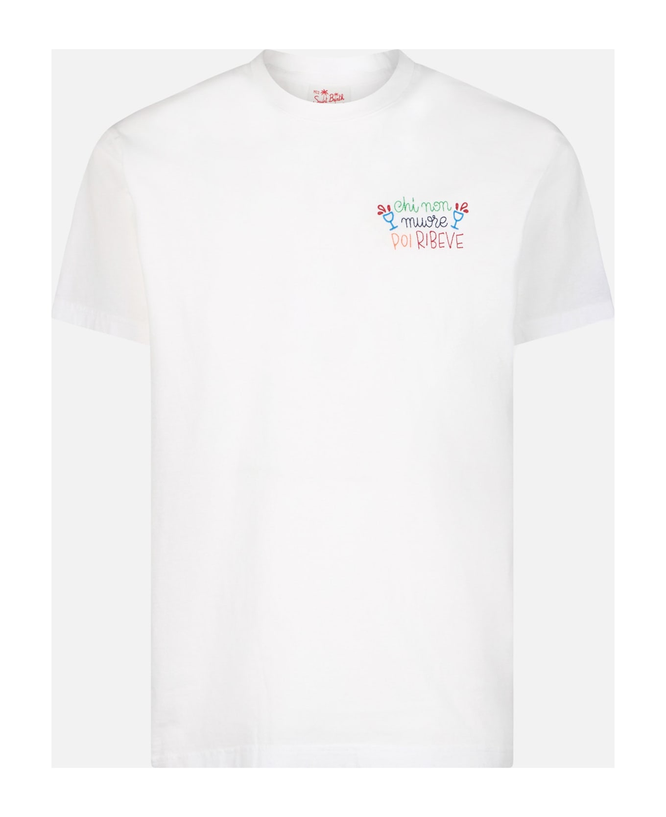 MC2 Saint Barth Man Classic Fit Cotton Jersey T-shirt Portofino With Chi Non Muore Poi Ribeve Embroidery | Insulti Luminosi Special Edition - WHITE
