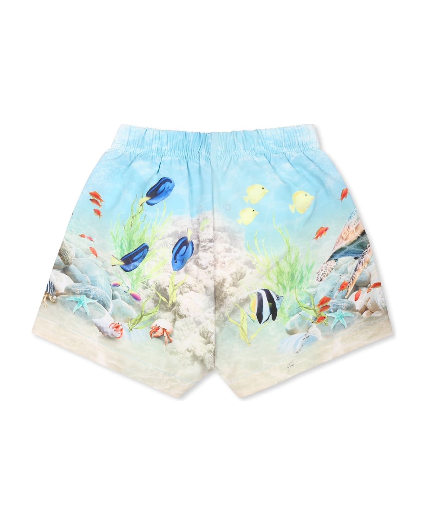Molo Light Blue Swim Shorts For Baby Boy With Ocean Print - Light Blue
