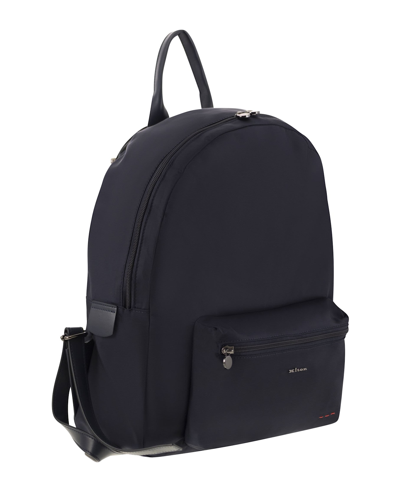 Kiton Technical Fabric Backpack With Logo - Blue