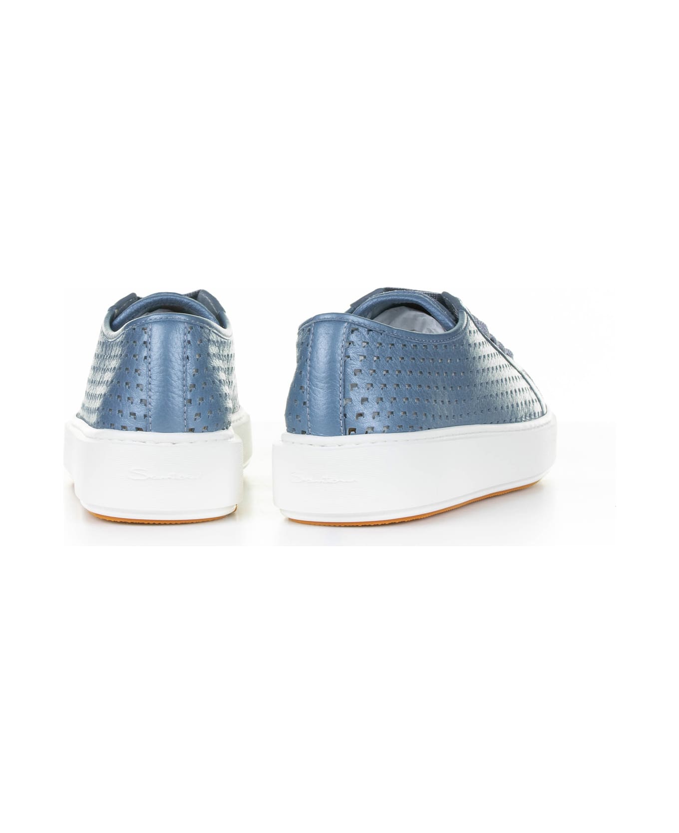 Santoni Light Blue Sneaker In Laminated Perforated Leather - LIGHT BLUE
