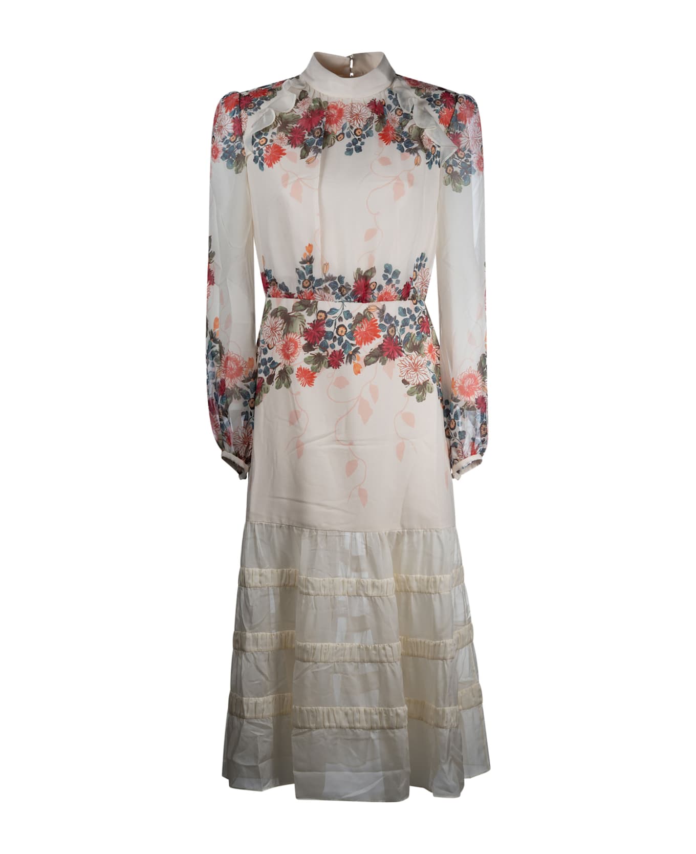 Saloni Georgette Dress - Cream Plmt