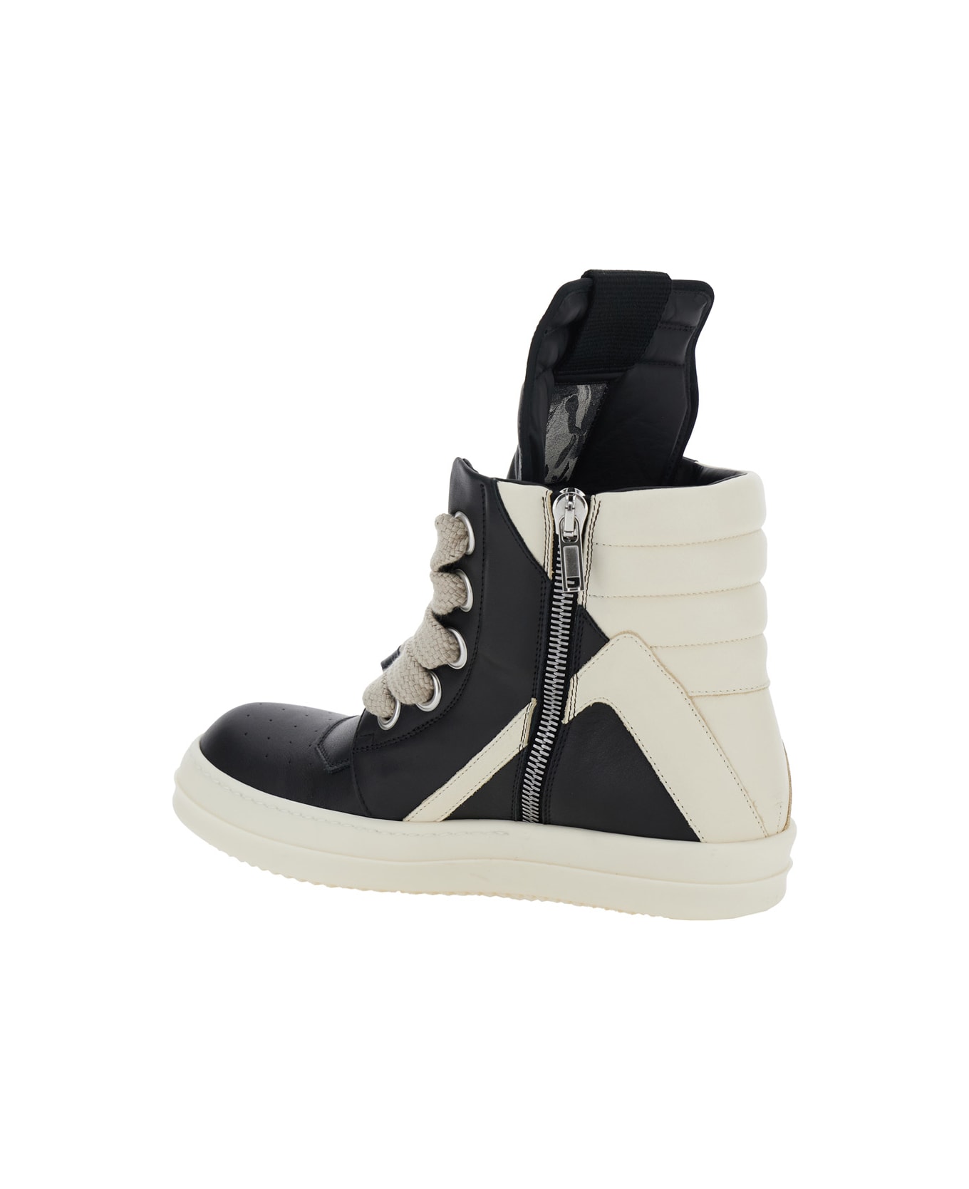 Rick Owens Black And White Sneakers With Decorative Laces And Side Zip Closure In Leather Woman - White/black