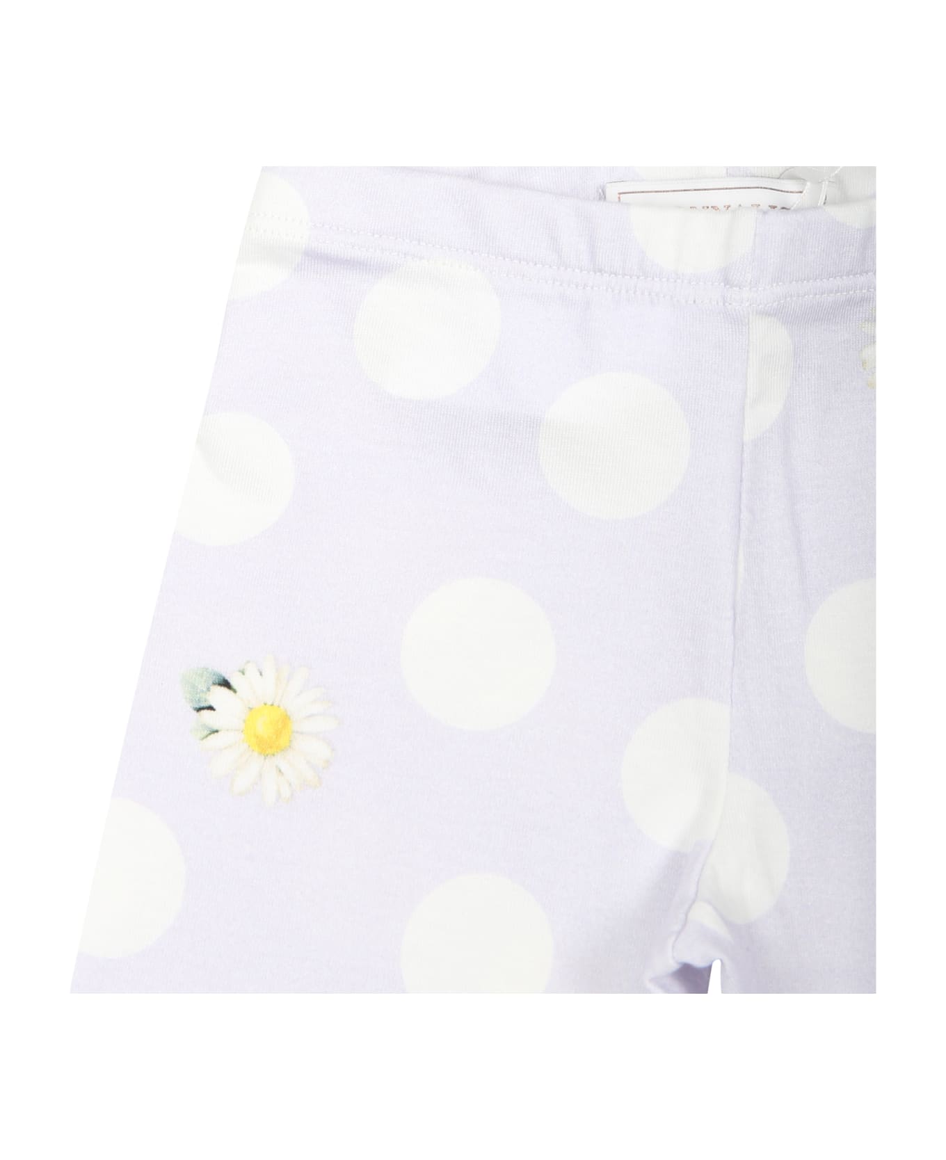 Monnalisa Purple Leggings For Baby Girl With Polka Dots And Daisy - Violet