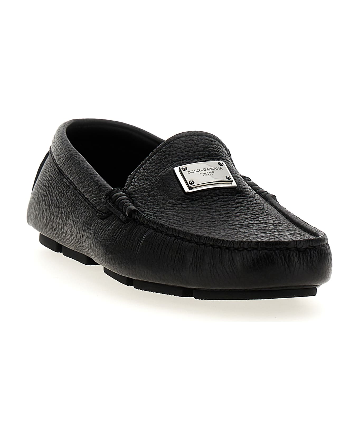 Dolce & Gabbana Logo Leather Loafers - NERO