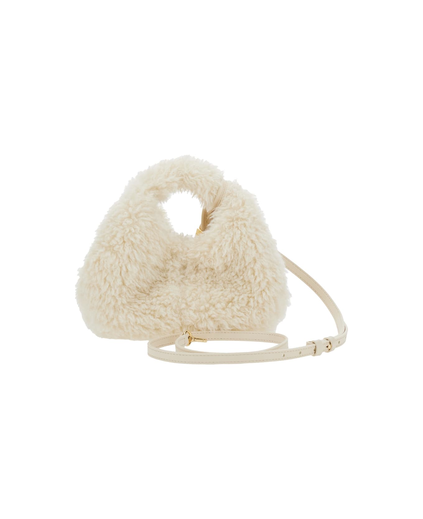 Ganni White Handbag With Adjustable And Removable Shoulder Strap And Top Zip Closure In Ecofur Woman - White