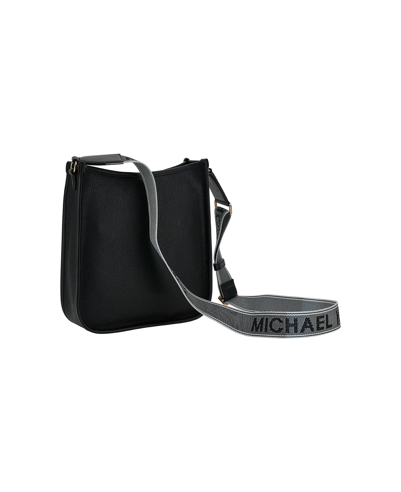 MICHAEL Michael Kors Black Crossbody Bag With Mk Logo Detail In Hammered Leather Woman - Black ショルダーバッグ