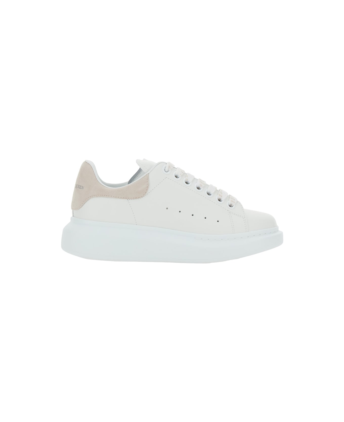 Alexander McQueen White Low Top Sneakers With Contrasting Heel With Logo Lettering In Leather Woman - White