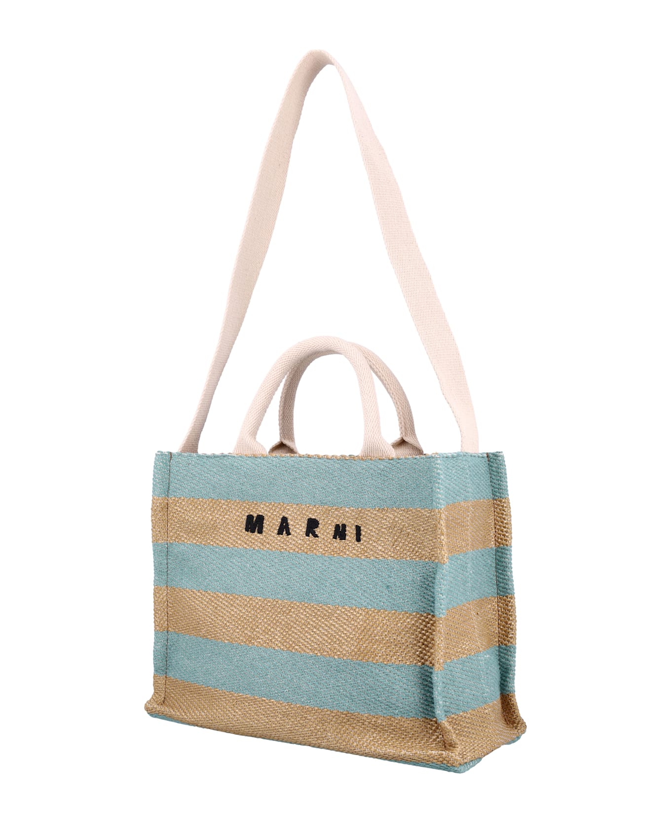 Marni Raffia-effect Small Tote Bag - RAW SIENNA + PALE MINT