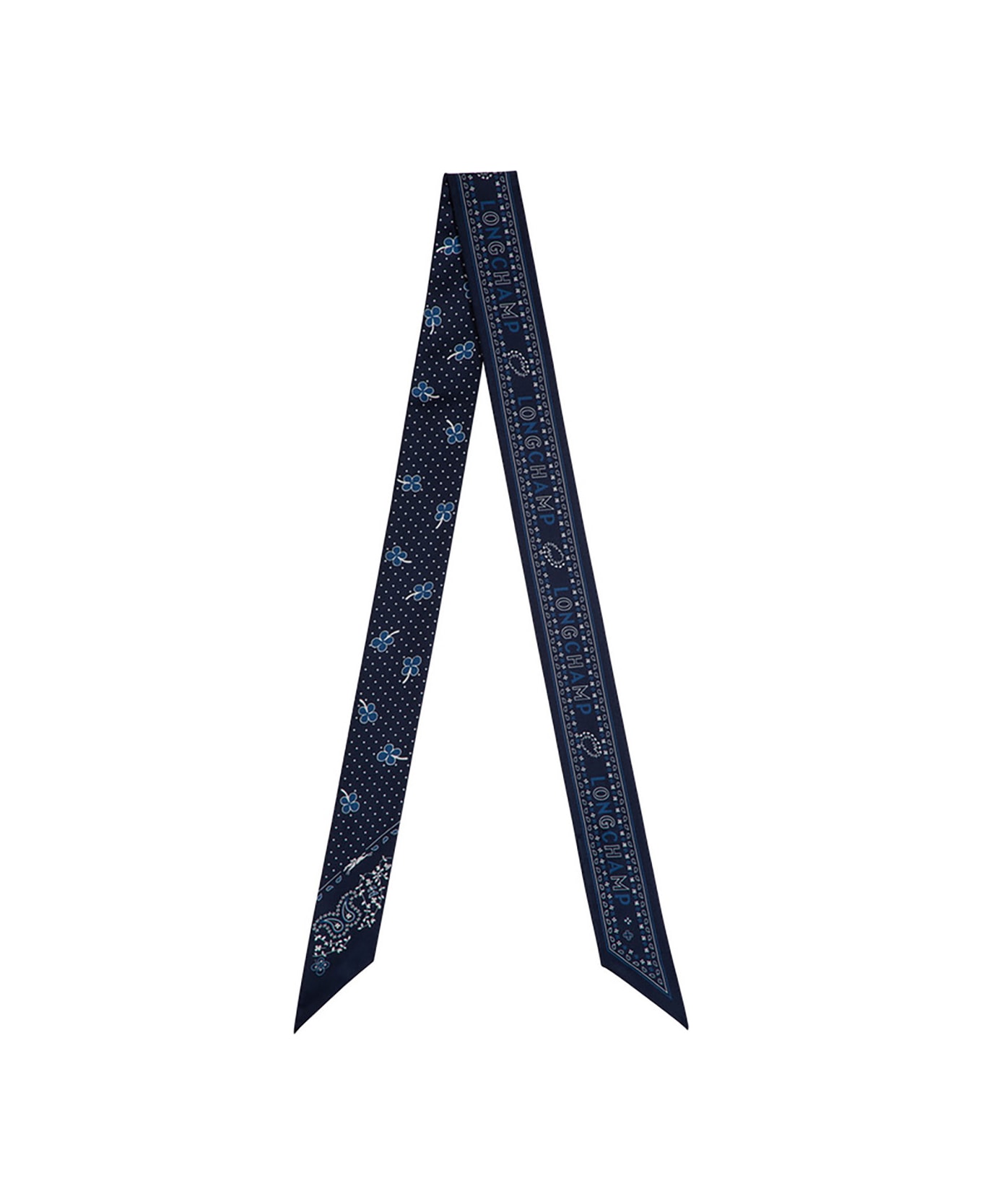 Longchamp Blue Scarf With All-over Bandana Print In Silk Woman - Blu