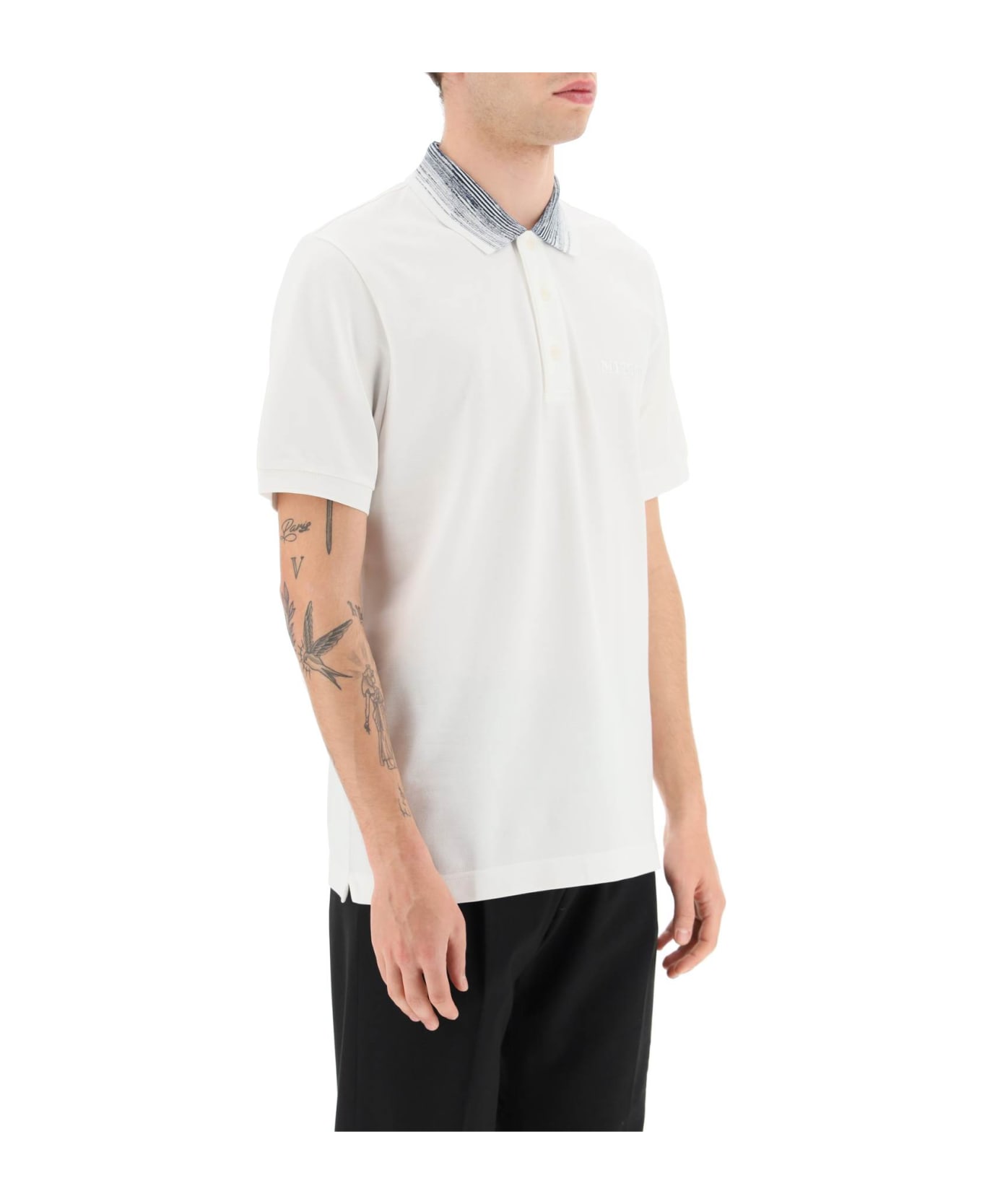 Missoni White Cotton Polo Shirt - WHITE NAVY WHITE (White)