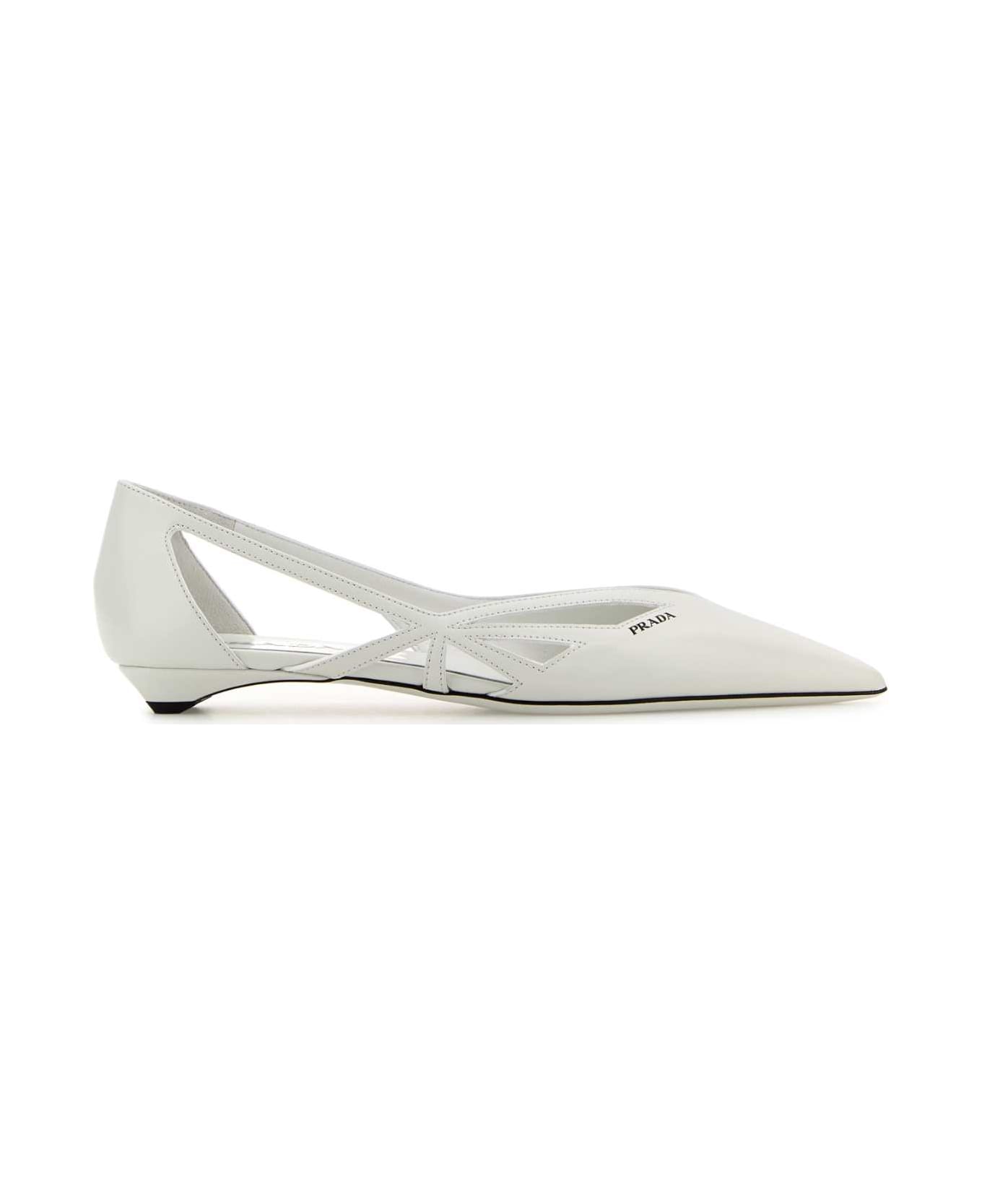 Prada White Leather Ballerinas - BIANCO