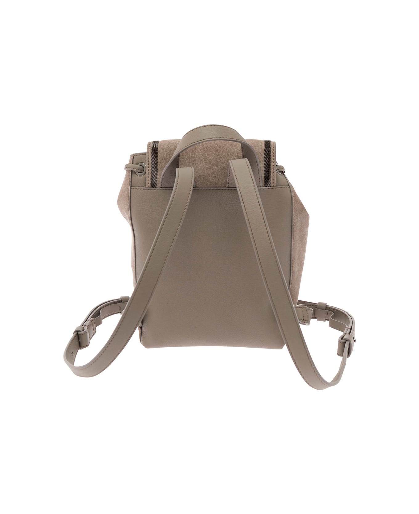 Brunello Cucinelli Beige Backpack With Engraved Logo And Monile Detail In Suede Woman - Grey
