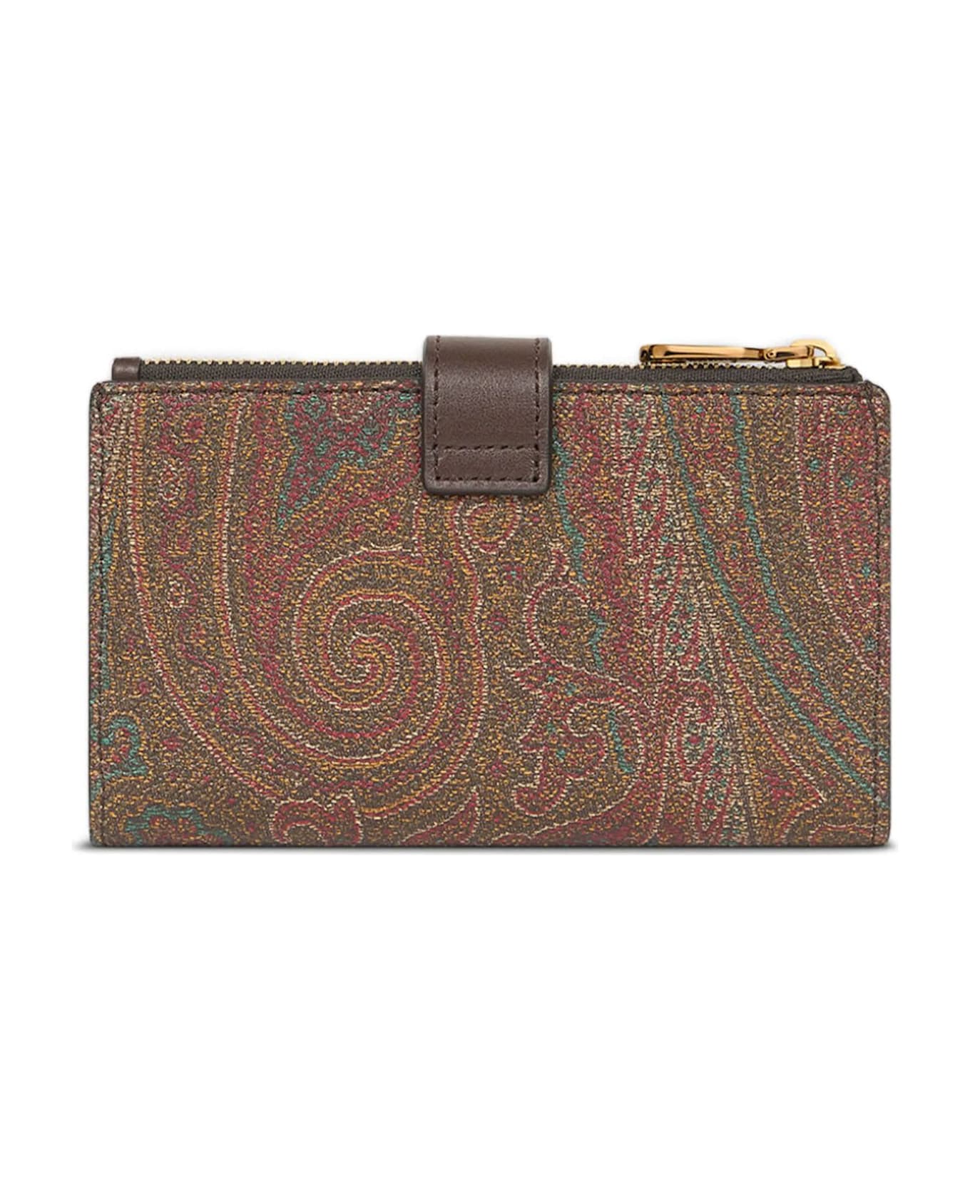 Etro Wallet In Iconic Paisley Jacquard Fabric - Brown