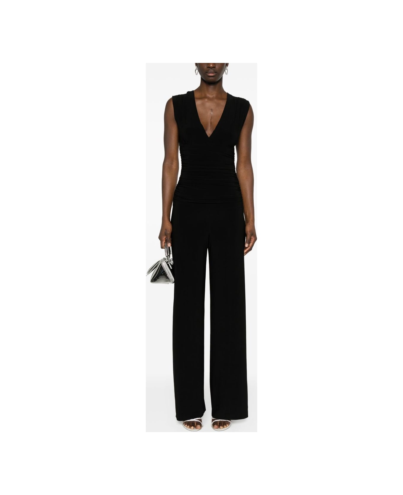 Norma Kamali Ruffled Plunge Jumpsuit - Black