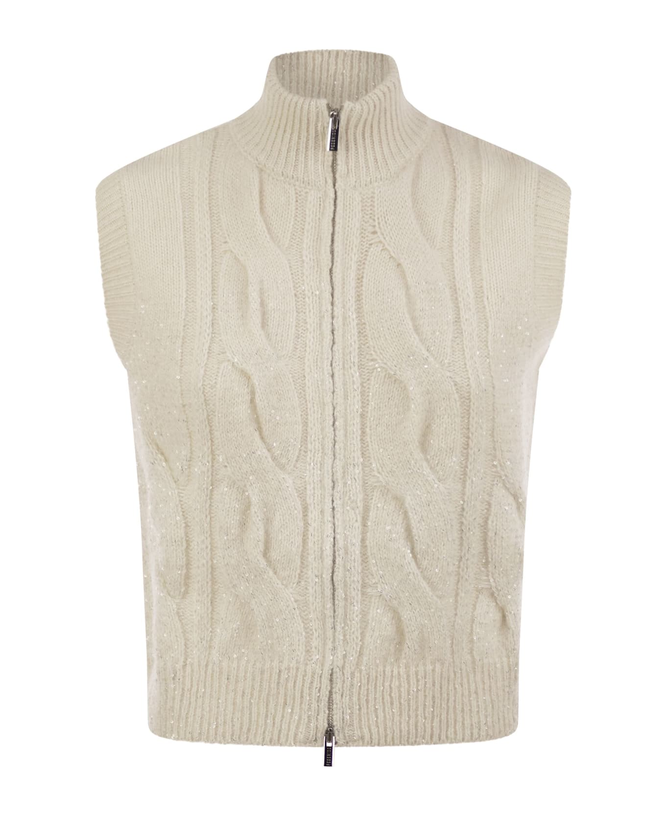 Peserico Cable Zip Vest In Alpaca Wool - White