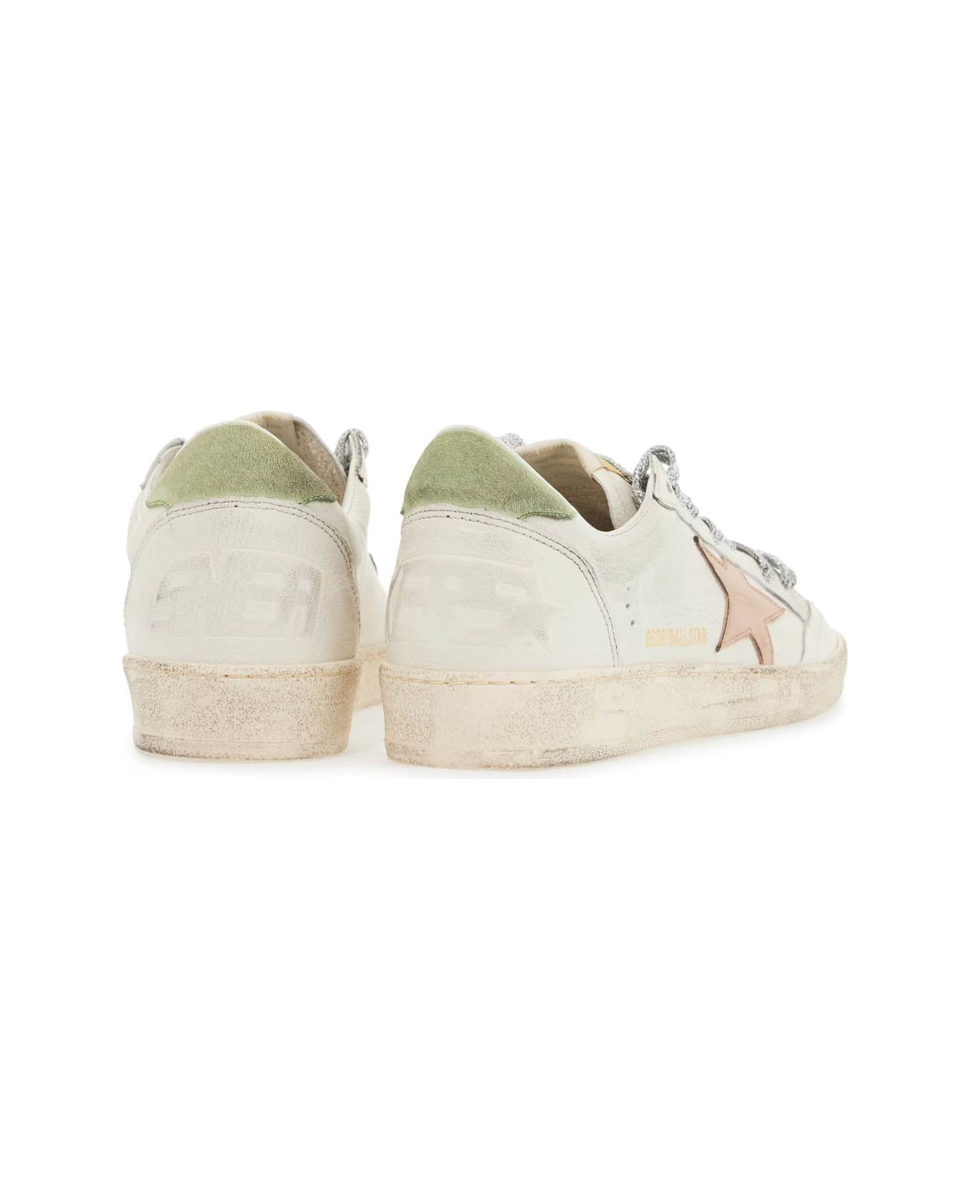 Golden Goose 'ball Star' White Leather Sneakers - WHITE/MOONLIGHT PINK/NILE GREEN (White)